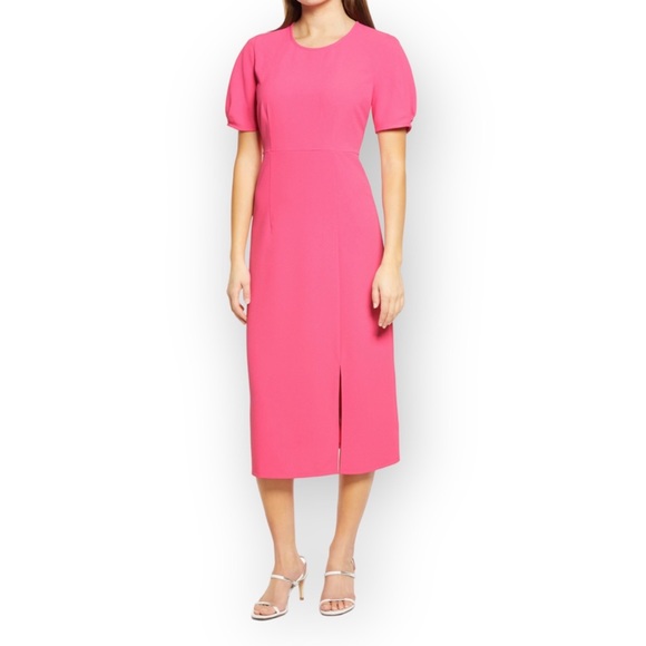 Chelsea28 Dresses & Skirts - Chelsea28 Pleat Sleeve Side Slit Sheath Midi Dress Crew Neck Pink Size X-Large